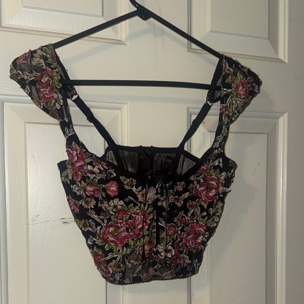 Victorias Secret Floral Embroidered Black Corset Top
